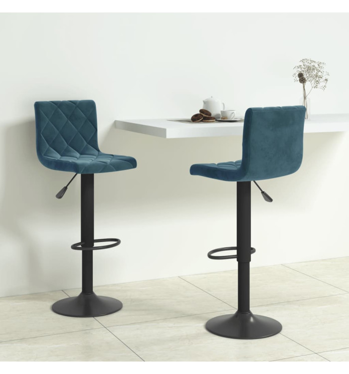 Tabourets de bar lot de 2 bleu velours | Mobilier & Déco