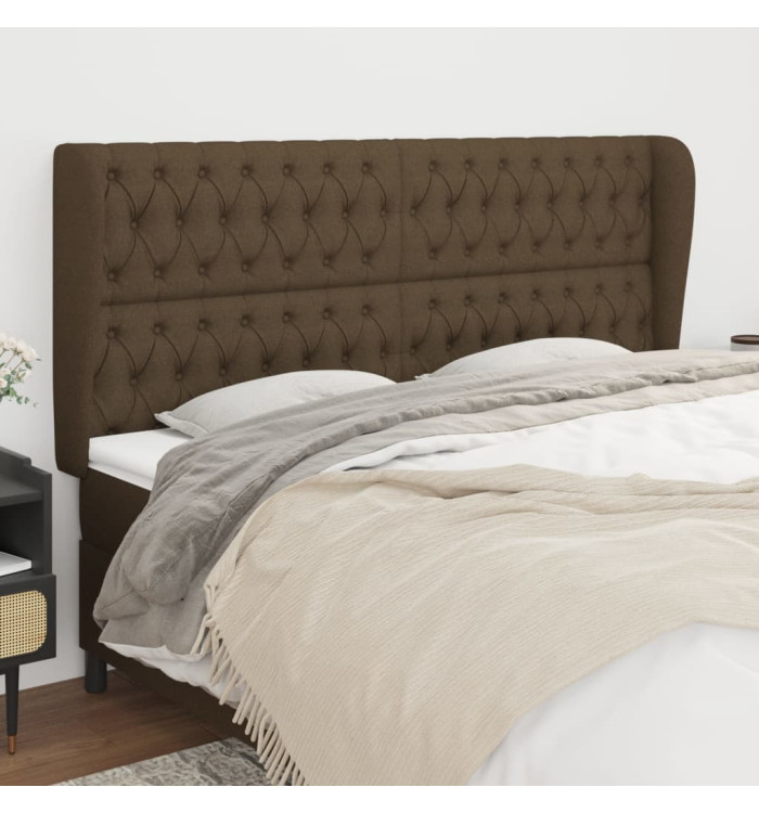 Tête de lit avec oreilles Marron foncé 183x23x118/128 cm Tissu | Mobilier & Déco
