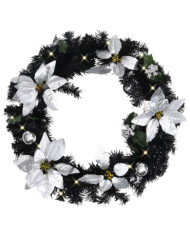 Couronne de Noël avec lumières LED Noir 60 cm PVC | Mobilier & Déco