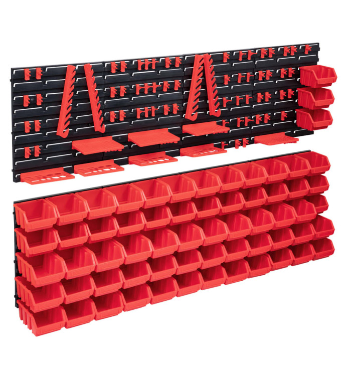 Kit de bacs de stockage et panneaux muraux 141pcs rouge et noir | Mobilier & Déco