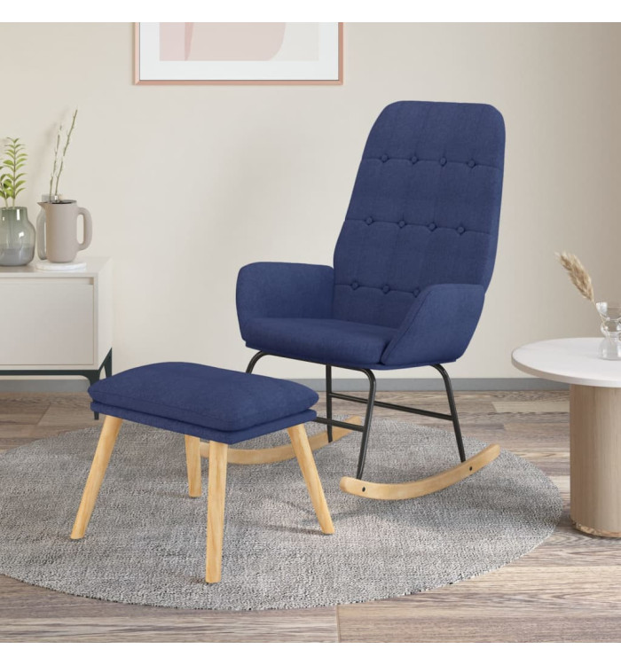 Chaise à bascule avec repose-pied Bleu Tissu | Mobilier & Déco