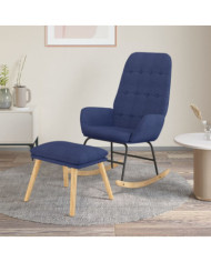 Chaise à bascule avec repose-pied Bleu Tissu | Mobilier & Déco
