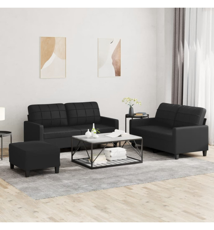 Ensemble de canapés 3 pcs avec coussins Noir Similicuir | Mobilier & Déco