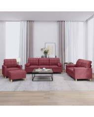 Ensemble de canapés 4 pcs avec coussins rouge bordeaux tissu | Mobilier & Déco