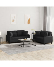 Ensemble de canapés 2 pcs avec coussins noir similicuir | Mobilier & Déco
