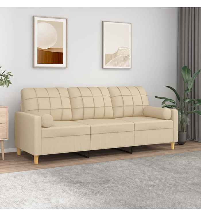 Canapé 3 places avec oreillers décoratifs crème 180 cm tissu | Mobilier & Déco
