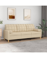 Canapé 3 places avec oreillers décoratifs crème 180 cm tissu | Mobilier & Déco