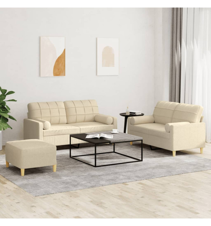 Ensemble de canapés 3 pcs avec coussins crème tissu | Mobilier & Déco