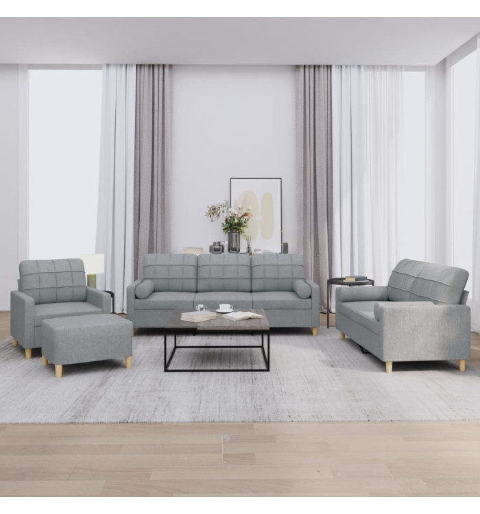 Ensemble de canapés 4 pcs coussins gris clair tissu | Mobilier & Déco