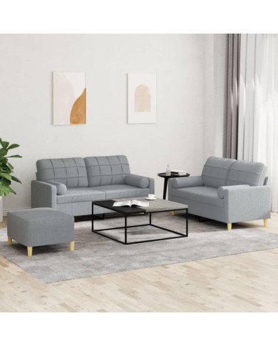 Ensemble de canapés 3 pcs coussins gris clair tissu | Mobilier & Déco