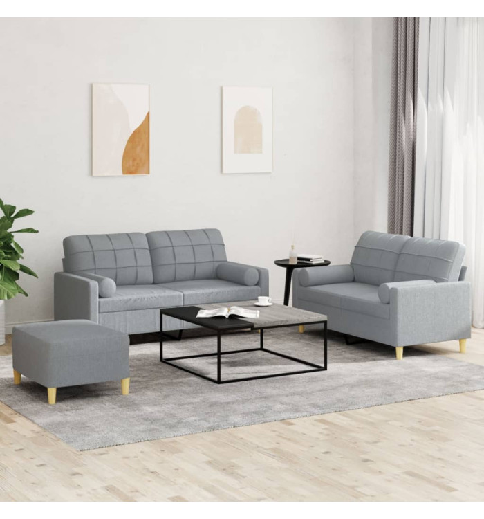 Ensemble de canapés 3 pcs coussins gris clair tissu | Mobilier & Déco