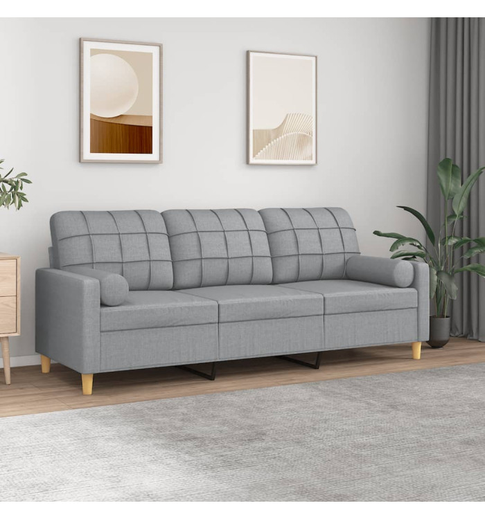 Canapé 3 places avec oreillers gris clair 180 cm tissu | Mobilier & Déco