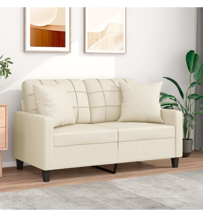 Canapé 2 places avec oreillers crème 120 cm similicuir | Mobilier & Déco