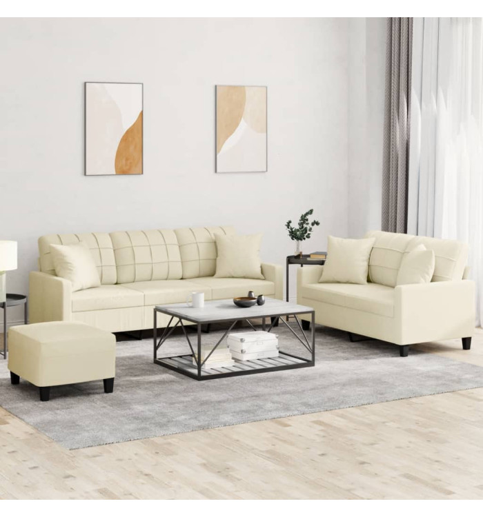 Ensemble de canapés 3 pcs avec coussins crème similicuir | Mobilier & Déco