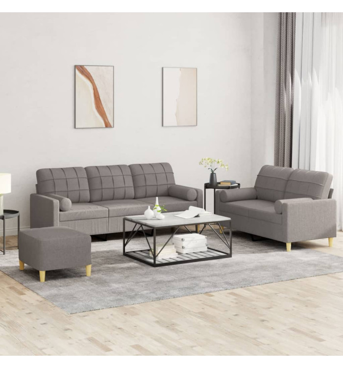 Ensemble de canapés 3 pcs avec coussins taupe tissu | Mobilier & Déco