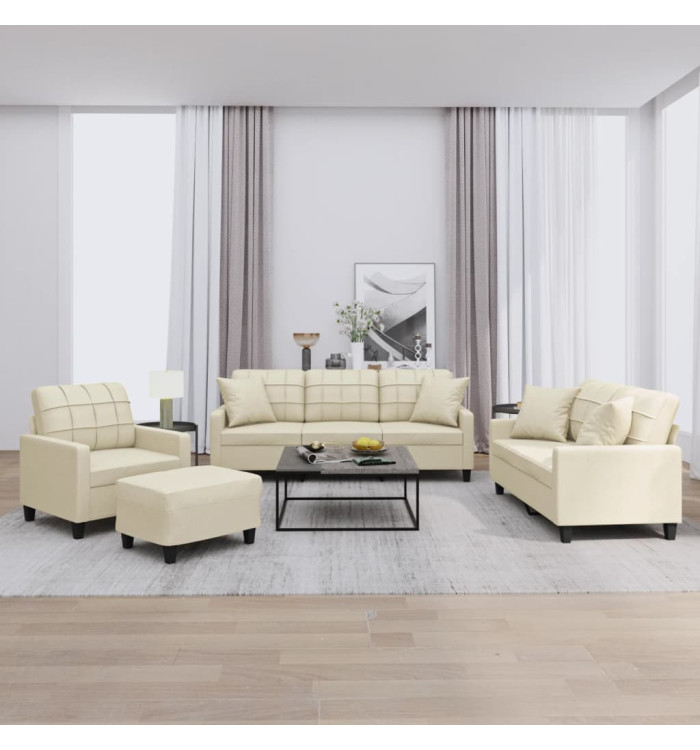 Ensemble de canapés 4 pcs avec coussins crème similicuir | Mobilier & Déco