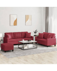 Ensemble de canapés 3 pcs et coussins rouge bordeaux similicuir | Mobilier & Déco