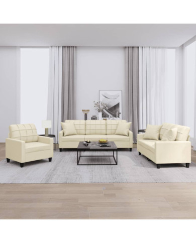 Ensemble de canapés 3 pcs avec coussins crème similicuir | Mobilier & Déco