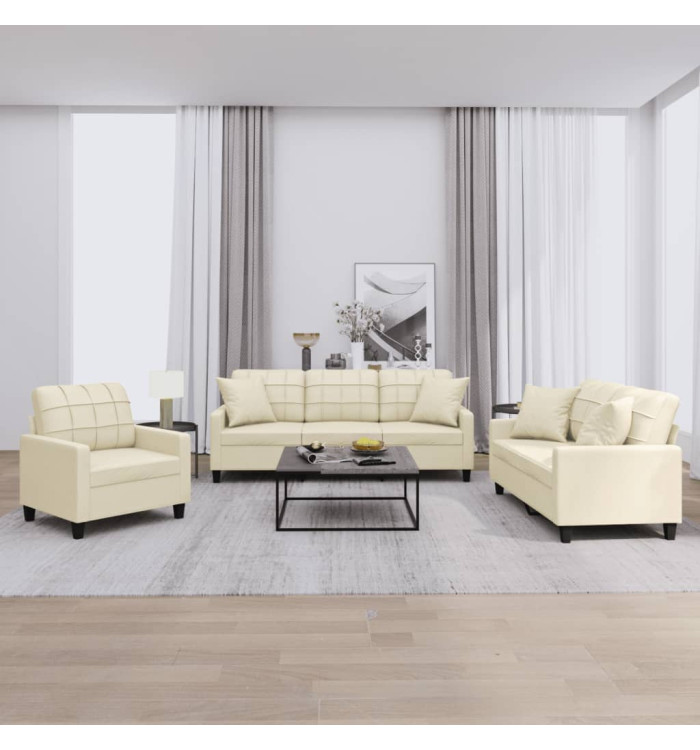Ensemble de canapés 3 pcs avec coussins crème similicuir | Mobilier & Déco