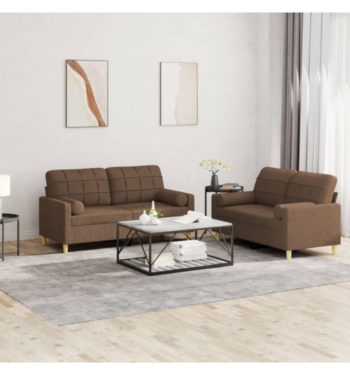 Ensemble de canapés 2 pcs avec coussins marron tissu | Mobilier & Déco