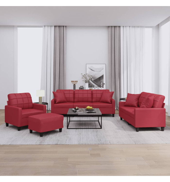 Ensemble de canapés 4 pcs et coussins rouge bordeaux similicuir | Mobilier & Déco