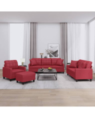 Ensemble de canapés 4 pcs et coussins rouge bordeaux similicuir | Mobilier & Déco