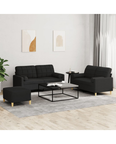 Ensemble de canapés 3 pcs avec coussins noir tissu | Mobilier & Déco