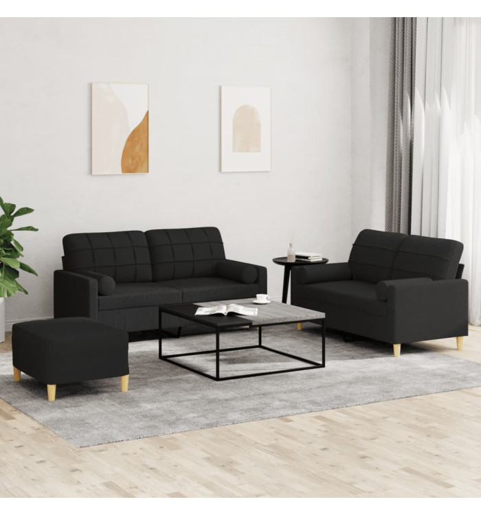 Ensemble de canapés 3 pcs avec coussins noir tissu | Mobilier & Déco
