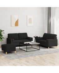 Ensemble de canapés 3 pcs avec coussins noir tissu | Mobilier & Déco