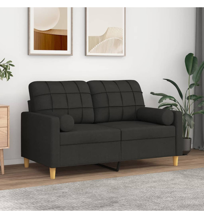 Canapé 2 places avec oreillers décoratifs noir 120 cm tissu | Mobilier & Déco