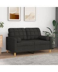 Canapé 2 places avec oreillers décoratifs noir 120 cm tissu | Mobilier & Déco