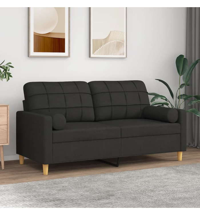 Canapé 2 places avec oreillers décoratifs noir 140 cm tissu | Mobilier & Déco