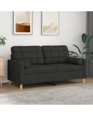 Canapé 2 places avec oreillers décoratifs noir 140 cm tissu | Mobilier & Déco