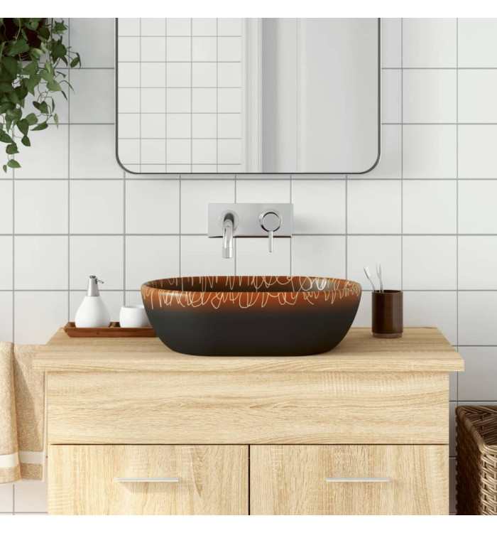 Vasque à poser noir et orange ovale 47x33x13 cm céramique | Mobilier & Déco