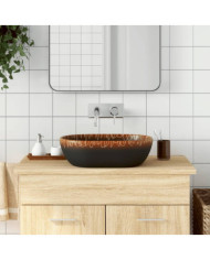 Vasque à poser noir et orange ovale 47x33x13 cm céramique | Mobilier & Déco