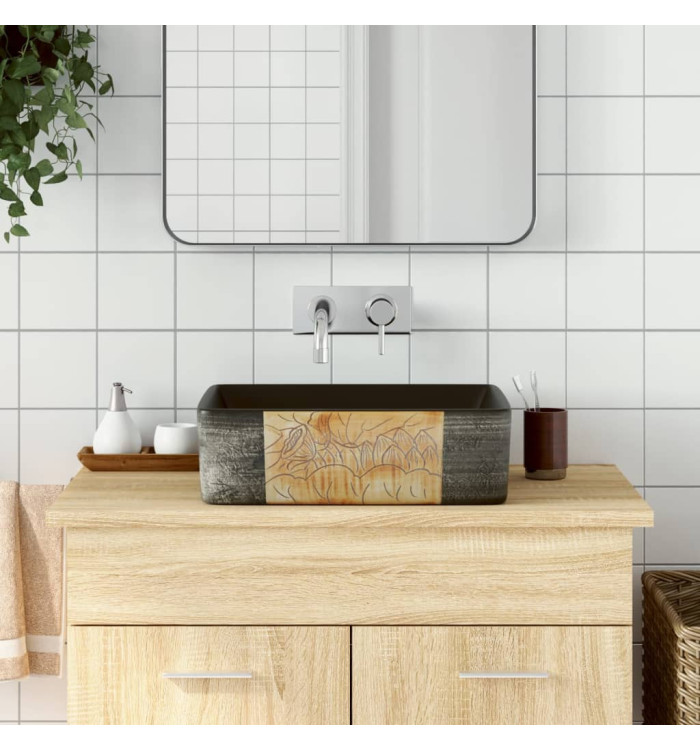Vasque à poser noir et marron rectangulaire céramique | Mobilier & Déco