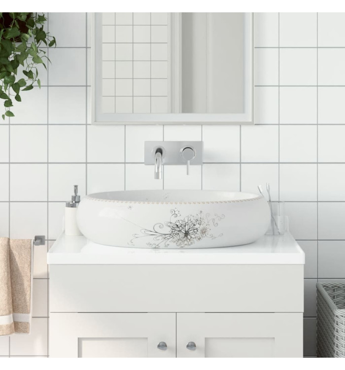 Vasque à poser blanc ovale 59x40x15 cm céramique | Mobilier & Déco