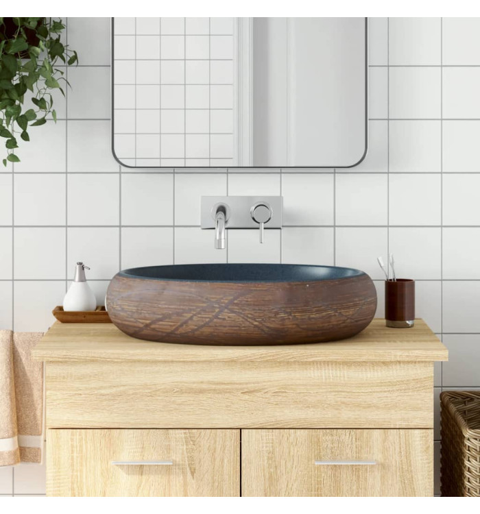 Vasque à poser marron et bleu ovale 59x40x15 cm céramique | Mobilier & Déco