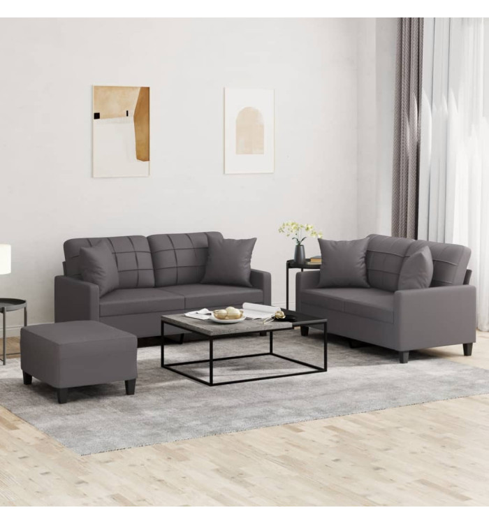 Ensemble de canapés 3 pcs avec coussins gris similicuir | Mobilier & Déco