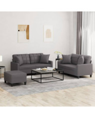 Ensemble de canapés 3 pcs avec coussins gris similicuir | Mobilier & Déco