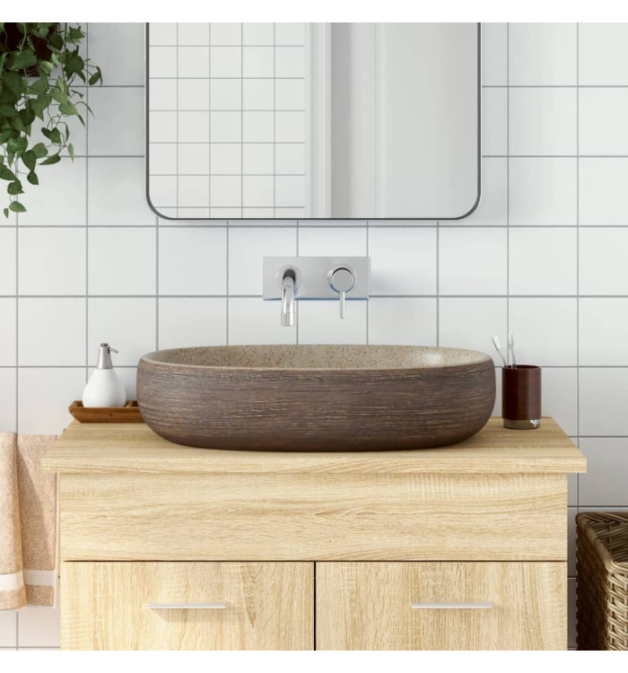 Vasque à poser sable et marron ovale 59x40x14 cm céramique | Mobilier & Déco