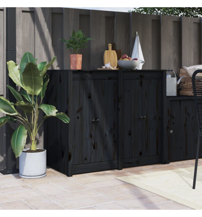 Portes de cuisine d'extérieur 2 pcs noir bois de pin massif | Mobilier & Déco