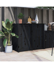 Portes de cuisine d'extérieur 2 pcs noir bois de pin massif | Mobilier & Déco