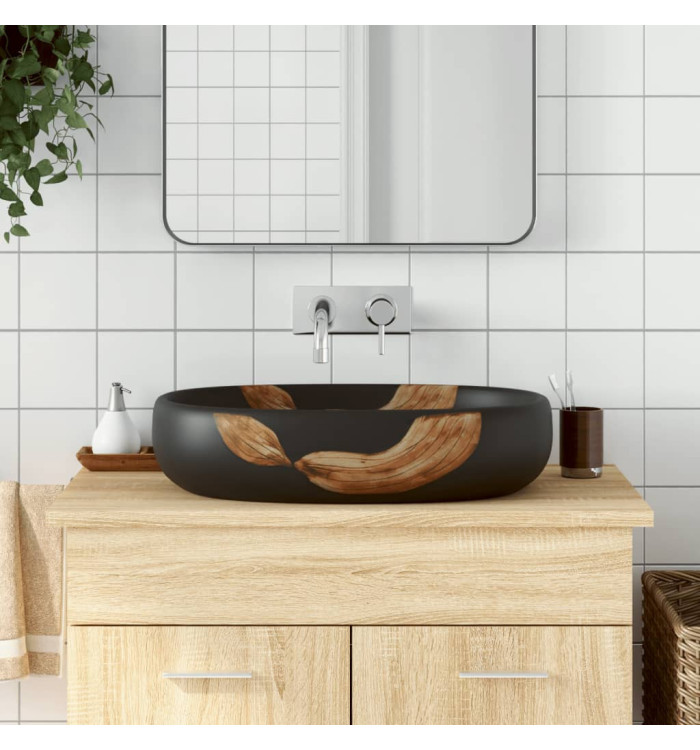 Vasque à poser noir ovale 59x40x14 cm céramique | Mobilier & Déco