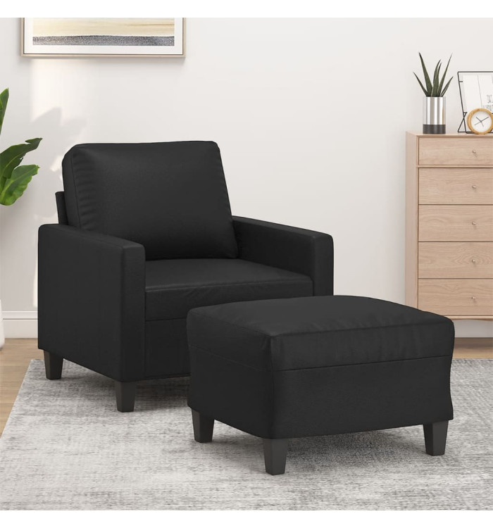 Fauteuil avec repose-pied Noir 60 cm Similicuir | Mobilier & Déco
