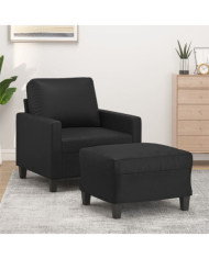 Fauteuil avec repose-pied Noir 60 cm Similicuir | Mobilier & Déco