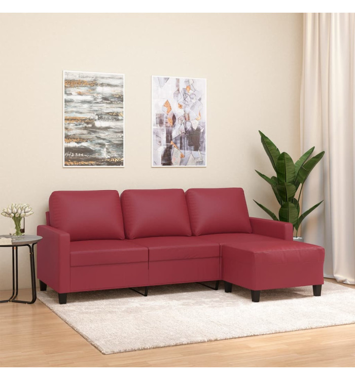 Canapé à 3 places repose-pieds Rouge bordeaux 180 cm Similicuir | Mobilier & Déco