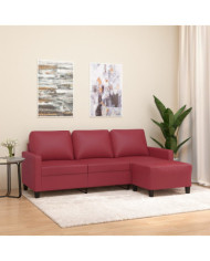 Canapé à 3 places repose-pieds Rouge bordeaux 180 cm Similicuir | Mobilier & Déco