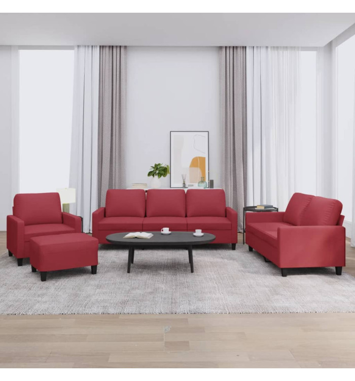 Ensemble de canapés 4 pcs et coussins Rouge bordeaux Similicuir | Mobilier & Déco
