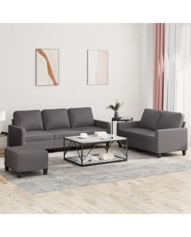 Ensemble de canapés 3 pcs avec coussins Gris Similicuir | Mobilier & Déco